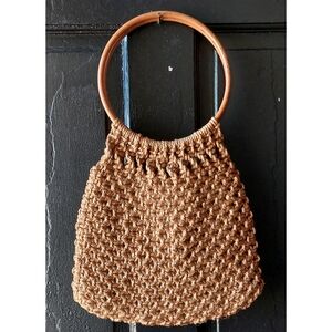 Handmade Vintage Macrame Wooden Handle Purse